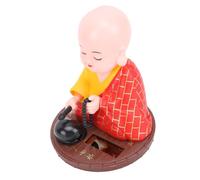 Fdit Little Monk Solar Figurine, Auto Nodding Knocking Monk Statue Toy for Car Dashboard Home Decor, with Solar Panel No Batteries Needed (Red)