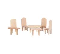 Fdit Miniature Dollhouse Dining Table Chair Set Solid Wood Educational Toy for Kids Decorative Prop for Photography (Restaurant series)