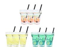 Fdit Miniature Dollhouse Drinking Cups, Vibrant Colors, Realistic Design, Dollhouse Juice Cups, Fantasy of, Toy Accessories for Kitchen, Restaurant, 9 Pieces, Yellow, Lime, Mixed Fruit, Scale 1/12,