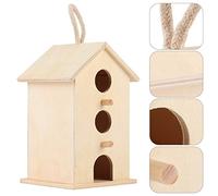 Fdit Natural Candlenut Bird House with Hanging Rope and Bracket for Parrots | Hanging Rope and Metal Bracket Included, Natural Candlenut Wood for Weather Resistance, Outdoor Garden Rest Station for