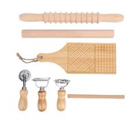 Fdit Pasta Making Kit, 7 Piece Manual Pasta Tools Set with Wooden Cutter and Dumpling Maker, Handmade and Dumpling Kit for Home Cooking with Family, Includes Rolling Pin