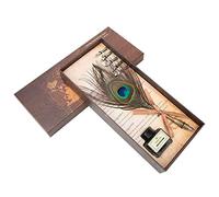 Fdit Peacock Feather Dip Quill Pen Set, Calligraphy Writing Kit with 5 Interchangeable Nibs Ink Bottle Elegant Gift Box for Vintage Stationery Lovers