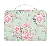 Fdit Pencil Case, Rose Printed 4Layer Zipper Stationery Storage Organizer with 200 Pen Slots and Hand Strap for Art Students School Office (Rose on Green Background)