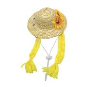 Fdit Pet Hat Chicken Helmet, Wheat Straw Sunflower Yellow Braids Adjustable Elastic Strap for Small Pets Photo Shoot
