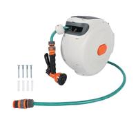 Fdit Retractable Garden Hose Reel,Wall Mounted Hose Reel Heavy Duty Automatic with 8 Pattern Nozzle Any Length Lock Slow Return System 180 Degree Bracket for Multi Directional