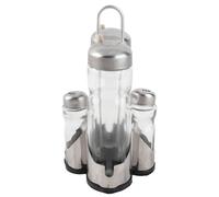 Fdit Seasoning Bottle Set, Four-in-One Condiment Holder with Caddy Stand Glass Oil & Vinegar Dispensers & Salt Pepper Shakers with Stainless Steel Tops