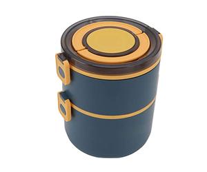 Fdit Stackable Lunch Box, 1600ml Double Layer Box with Food Grade 304 Stainless Steel Inner Container and Silicone Lined Proof Lid, for Office Travel School Picnic (Elegant Blue)