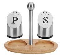 Fdit Stainless Steel Condiment Container with Wood Base, Dust Cover