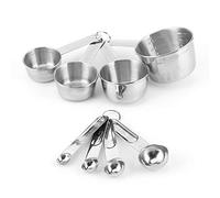 Fdit Stainless Steel Measuring Spoon Cup Kit, 8Pcs Set Dual Scale Kitchen Baking Tools with Brushed Finish, for Home Bakery Dessert Shop