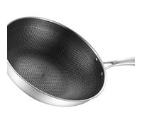 Fdit Stainless Steel Wok Pan, 3 Layer Nonstick Double Sided Light Oil Less Smoke, with Micro Engraving Technology for Kitchen Cooking (34cm/13.4in (No Lid and No Ears))