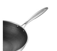 Fdit Stainless Steel Wok Pan, 3 Layer Nonstick Double Sided Light Oil Less Smoke, with Micro Engraving Technology for Kitchen Cooking (34cm/13.4in (No Lid and with Ears))