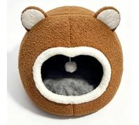 Fdit Teddy Plush Cat Bed, Cave Reversible Bear Cat House with Hanging Ball Soft Warm Indoor Kitten Sleeping Den (XL)
