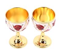 Fdit Vintage Metal Embossed Wine Cup Set of 2 Engraved Wine Chalice with Intricate Craftsmanship for Home Bar Wedding Decor (Golden White Red Flower)