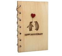 Fdit Wooden Anniversary Card, 6.69x4.33in Handcrafted Wood Greeting Card with Engraved Penguins, Hollow Design Romantic Keepsake for Wedding Birthday