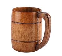 Fdit Wooden Beer Cup, 8cm/3.15in Diameter 10.8cm/4.25in Height Retro Big Capacity Tea Water Classic Wood Drinking Mug with Handle for Bar, KTV, Club, Restaurant