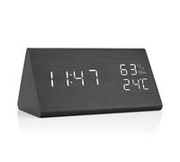 Fdit Wooden Digital Alarm Clock with USB Charging Humidity and Temperature Detect Wooden Electronic LED Display 3 Alarms LED Display 3 Levels Brightness