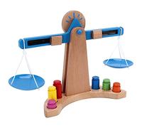 Fdit Wooden Weighing Scale Toy Set, Educational Balancing Scale with Colorful Weights, Math Teaching Toy for Children Ages 3+ to Learn Measurement and Balance Concepts