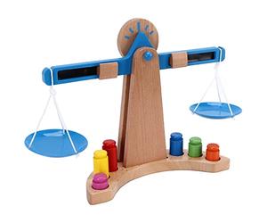 Fdit Wooden Weighing Scale Toy Set, Educational Balancing Scale with Colorful Weights, Math Teaching Toy for Children Ages 3+ to Learn Measurement and Balance Concepts