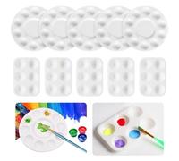 FDKJOK 10 PCS/Set Paint Tray Palettes,Paint Palettes, Plastic Round Palette Rectangular Paint Tray for Kids, Adult, Student Watercolor Acrylic and Oil DIY Craft Professional Art Painting(White)