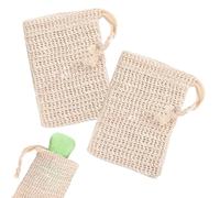 FDKJOK 2 PCS Sisal Soap Bag with Drawstring, 9.5x14cm Natural Soap Saver Pouch for Bath Shower Foaming, Drying Soaps, Exfoliatio Shampoo Bar Bag(Beige)
