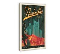 FDKLK American Cities Illustrated Nashville Music City Travel Poster Canvas Poster Bedroom Decor Landscape Office Room Decor Gift 24x36inch(60x90cm)