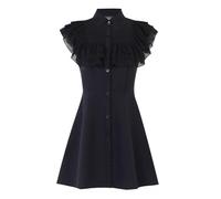 FDKLOOK Womens Black Emo Gothic Dress Ruffles Button Up Collared Neck Sleeveless Lolita Punk Mini Petite Dress M