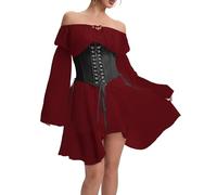 FDKLOOK Womens Corset Dresses Off Shoulder Bell Sleeve Irregular Fairy Party Gothic 2 Piece Set Mini Dress XL