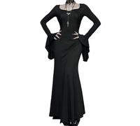 FDKLOOK Womens Flare Bell Sleeve Gothic Outfit Notch Neck Dark Punk Halloween Witch Mermaid Long Maxi Dress XXL