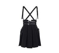 FDKLOOK Womens Gothic Pleated Skirt Lace Up Buckle Crossover Braces Cute Mini Suspender Skirts Black XL