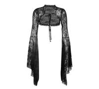 FDKLOOK Womens Gothic Shrug Top Flared Sleeve Open Front Hollow Out Steampunk Victorian Sheer Lace Cardigan M