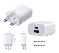 FDL 2 PORT 1 USB-A & 1 USB-C UK TRAVEL CHARGER 20W - WHITE
