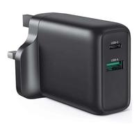 FDL 2 PORT 1X USB A QC3 & 1 X USB-C PD MAINS CHARGER 38W - BLACK