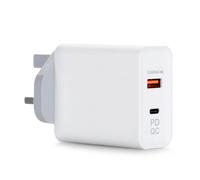 FDL 2 PORT 1X USB A QC3 & 1 X USB-C PD MAINS CHARGER 45W - WHITE
