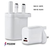 FDL 2 PORT 1X USB A QC3 & 1 X USB-C PD UK CHARGER 20W - WHITE
