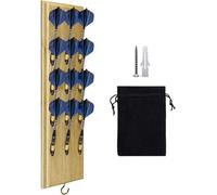 FDLS Darts Caddy Hardwood Wall Mounted Darts Holder/Stand Holder Rack with Metal Hook, Accessory Storage Bag, Displays 12 Set of Steel/Soft Tip Darts (Wood Color)