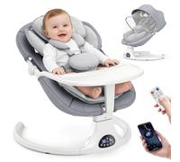 Fdlscpem Baby Swings for Infants with Bluetooth Remote Control, Electric Baby Swing with Small Table,Grey