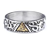 FDOSIJFOS Freemason Templar-Inspired Eye of Providence Titanium Steel Ring for Men, Durable Esoteric Jewellery(O)