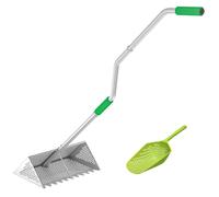 FDOSIJFOS grass rake, Aluminium and Fleas Rake for Beach Ergonomic Handle16'' Basket with harp Teeth Heavy Duty and ifter for The and