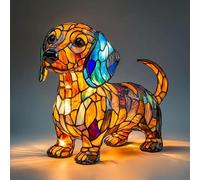 FDQAMLKX Dog Series Art Night Light, Retro Cat and Dog Stained Resin Table Lamp, Cute Pet Dogs Themed LED Table Lamps, Art Colourful Animal Figurines, Vintage Animal Home Decor, Table Lamps (D)