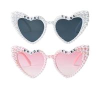 FDRJKN 2 Pcs Bride Sunglasses, Heart Glasses, White Heart Sunglasses, With Mirror Lens For Women & Brides To Be