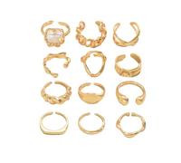 fdsmall 12 Pcs Stackable Rings Set for Women, Chunky Boho Dainty Lightweight Stacking Minimalist Rings, Vintage Midi Rings Pack,Trendy Jewelry (Gold)