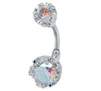 fdsmall 14G Solid Titanium Belly Bars Balls 316L Surgical Steel CZ Diamond Belly Piercing Navel Bar Belly Button Ring Body Piercing Jewelry for Women