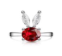 fdsmall 14K Gold Plated Cubic Zirconia Rings 3D Rabbit Pattern Adjustable Trendy Stackable Jewelry for Women (Red)