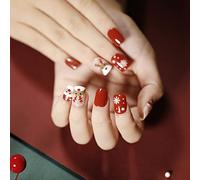 fdsmall 24PCS Christmas Short False Nails with Glue Stickers, Coffin Full Cover Acrylic Nails Press on Nails, Red Snow Elk French Fake Nails Stick on Nails Festival Holiday Nails Fake Nail (07)