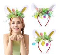 fdsmall 2Pcs Easter Headbands for Women Cute Sparkly Rabbit Ears Eggs Color Bar Cartoon Hair Accessory Holiday Jewelry (Silver and Gold, One Size)
