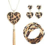 fdsmall 3 Pieces Bohemia Leopard Jewelry Set Leopard Print Necklace Multilayer Leather Wrap Bracelets Teardrop Leather Earrings Trapezoid Earring Set Christmas Day Jewelry (09)