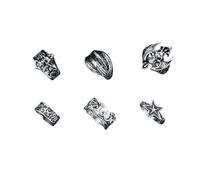 fdsmall 6Pcs Silver Punk Rings Set for Men,Cool Gothic Chunky Rings Bulk,Skull Star Crown Hip Hop Ring Vintage Stackable Trendy Men's Jewelry (Silver)