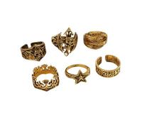 fdsmall 6Pcs Silver Punk Rings Set for Men,Cool Gothic Chunky Rings Bulk,Skull Star Crown Hip Hop Ring Vintage Stackable Trendy Men's Jewelry (Gold)