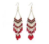 fdsmall Bohemian Earrings for Women Beaded Tassel Ethnic Retro Boho Dangle Earring Woven Dangling Hook Chandelier Tribal Exaggerated Dream-catcher Jewelry (01 Red)