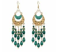 fdsmall Bohemian Earrings for Women Beaded Tassel Ethnic Retro Boho Dangle Earring Woven Dangling Hook Chandelier Tribal Exaggerated Dream-catcher Jewelry (02 Green)